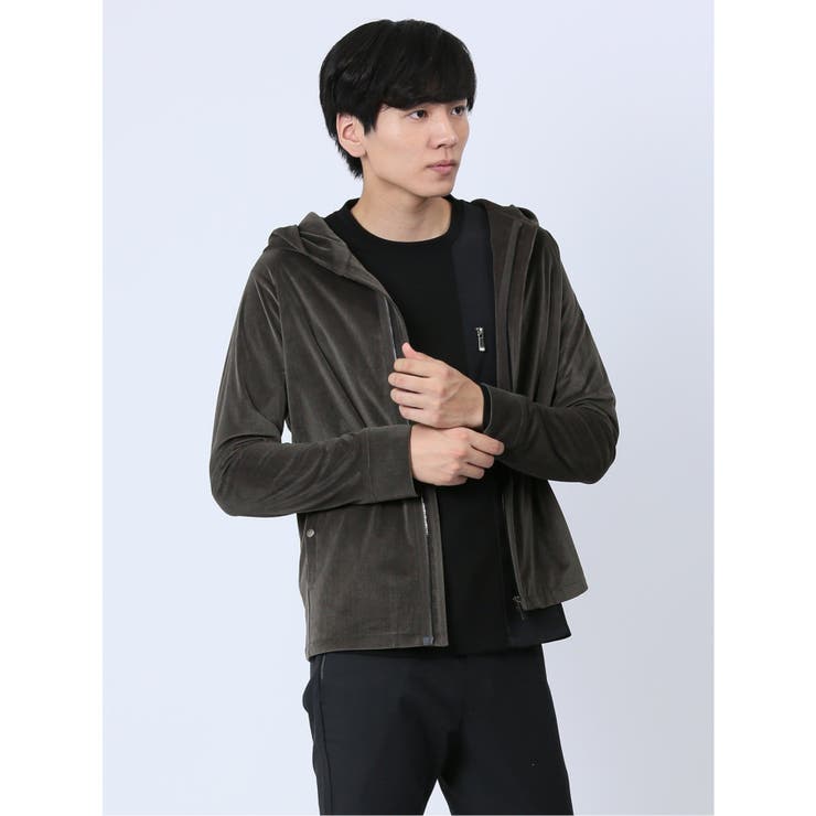 【10%OFFクーポン!11/27(木)1:59まで】TAKA-Q MEN ヘリンボンベロア フルジップシャツアウター(セットアップ可能) トップス