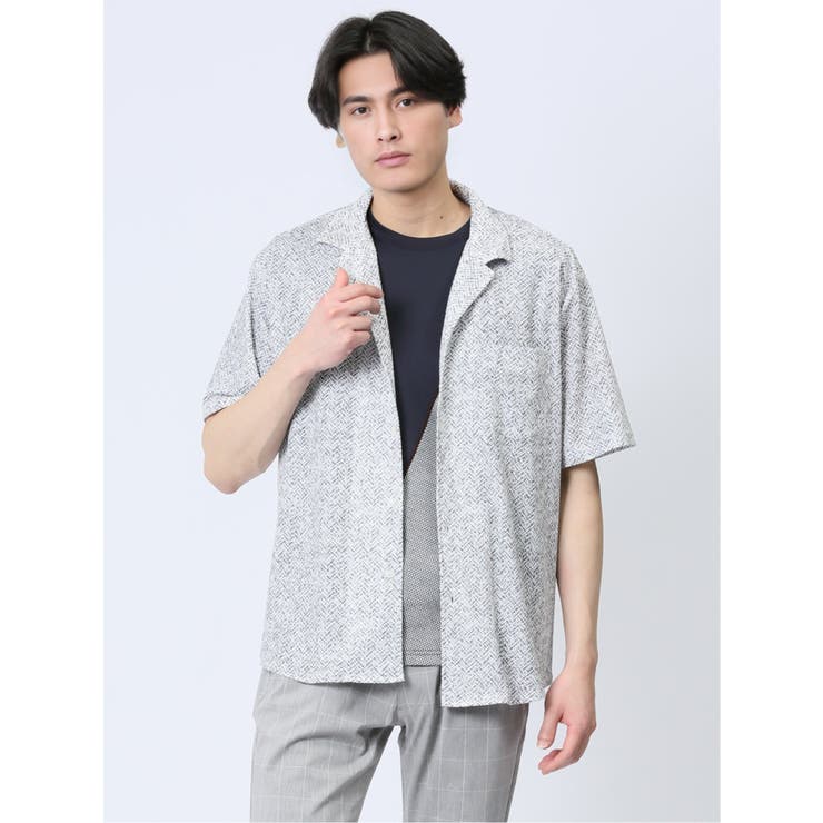 【10％OFFクーポン！1/29(木)1:59まで】TAKA-Q MEN エステルプリント 半袖シャツアウター トップス