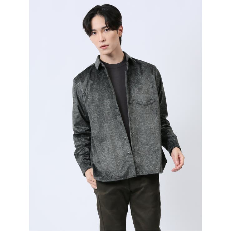 TAKA-Q MEN 起毛 チェックプリント ボタンダウン長袖シャツ トップス