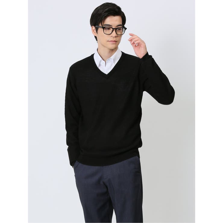 【10％OFFクーポン！11/27(木)1:59まで】TAKA-Q MEN ウォッシャブル ウール混 ジャガード Vネックニット トップス