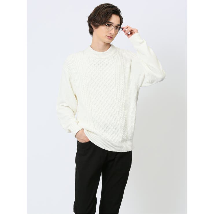 【10％OFFクーポン！配布中！】TAKA-Q MEN モールケーブル編み モックネックニット トップス