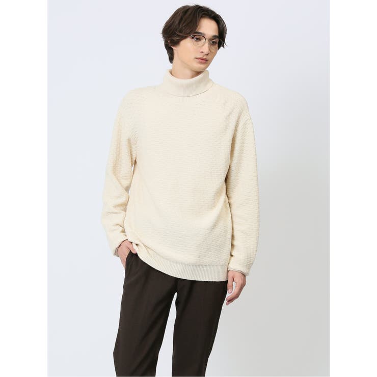 【10％OFFクーポン！11/27(木)1:59まで】TAKA-Q MEN クロスストレッチ ジャガード タートルニット トップス