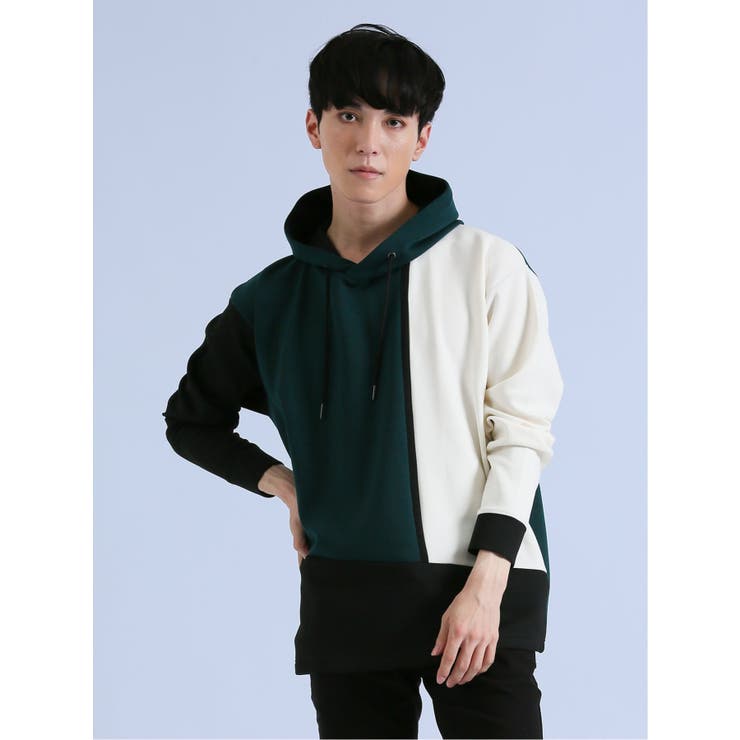 TAKA-Q MEN ダンボール 配色切替 長袖プルパーカー トップス