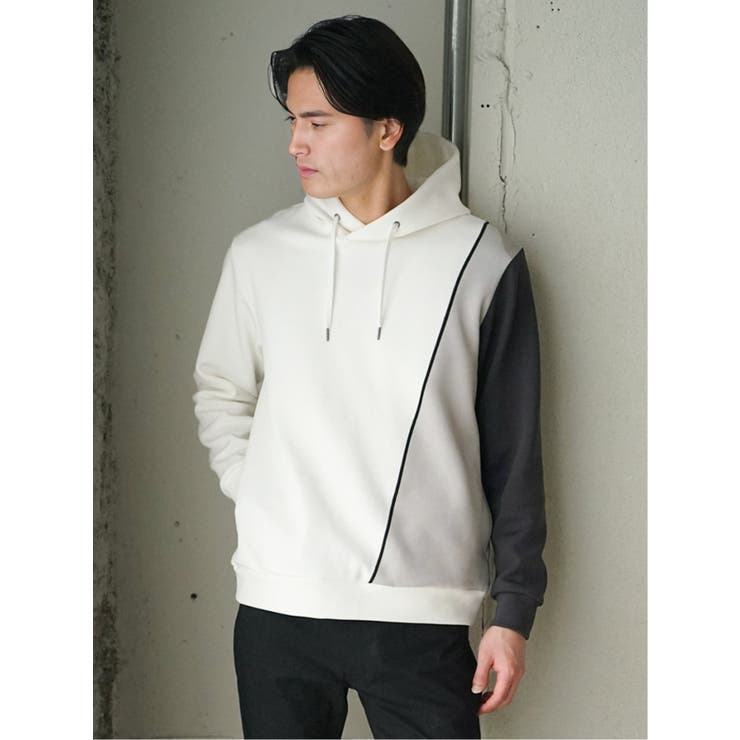 TAKA-Q MEN SOFT CUSHION 切替長袖プルパーカー トップス