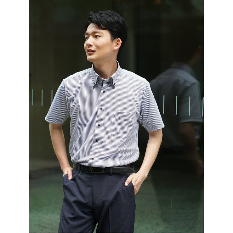 TAKA-Q MEN Biz クールパス ボタンダウン半袖 ビズシャツ トップス