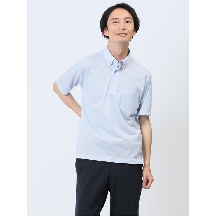 TAKA-Q MEN Biz クールアプリ ボタンダウン半袖 ビズポロ トップス