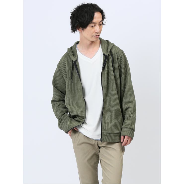 TAKA-Q MEN ジオメトリックジャガード フルZIPパーカー トップス