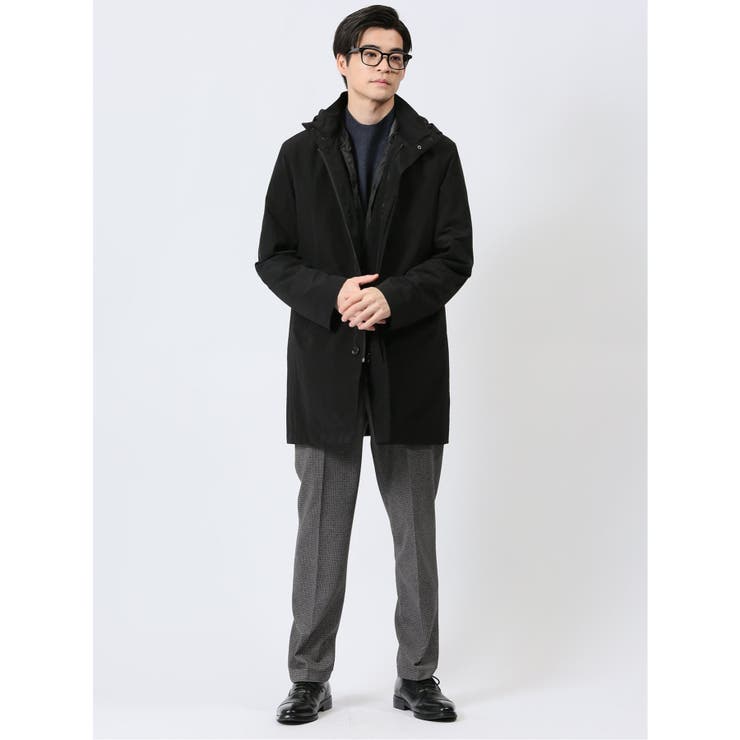 【10％OFFクーポン！2/10(火)1:59まで】TAKA-Q MEN 3WAY フーデッドコート ピーチタッチ 黒 アウター(コート・ジャケットなど)