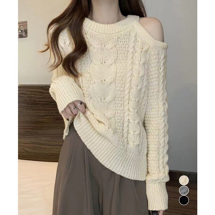 【10％OFFクーポン！11/27(木)1:59まで】Miniministore ケーブルニット 長袖 韓国風 ニットソー トップス