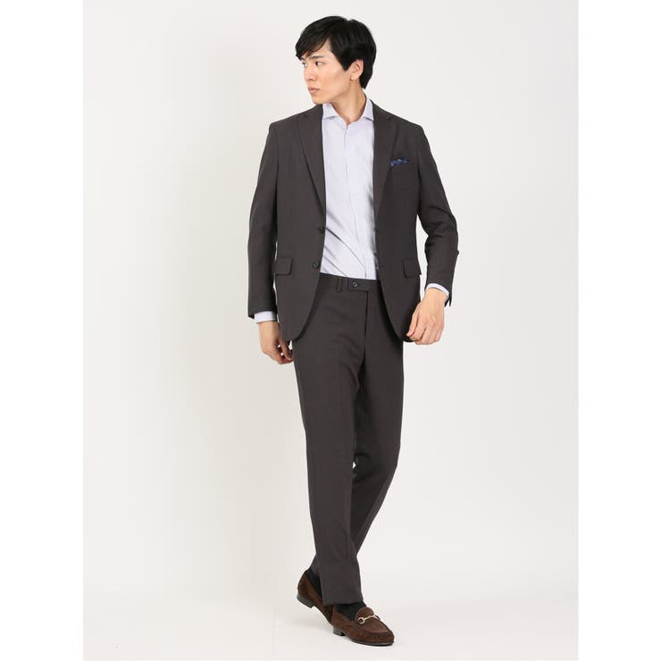 【10%OFFクーポン!11/27(木)1:59まで】TAKA-Q MEN 軽量ストレッチ レギュラーフィット 2ボタン2ピーススーツ ストライプグレー スーツ