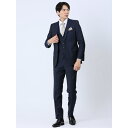 【マラソン期間中 5%OFFクーポン】TAKA-Q MEN 光沢ストレッチ スリムフィット 2ボタン3ピーススーツ ヘリンボン紺 スーツ