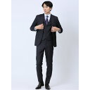 【10%OFFクーポン!11/27(木)1:59まで】TAKA-Q MEN 光沢ウール混 スリムフィット 2ボタン3ピーススーツ シャドーストライプ紺 スーツ
