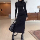 maison de LATIR 上品な大人エレガント美ライン引き立つロング丈タイトワンピース ニットドレス ロング丈 ミモレ丈 高見え フィット 伸縮性 シンプル 無地 ベーシックフォルム デイリーユース フォーマルコーデ カジュアルコーデ レイヤードス
