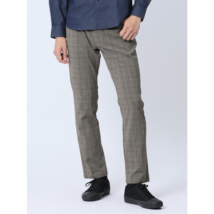 TAKA-Q MEN クロスストレッチ スリムパンツ グレンチェック パンツ・ズボン