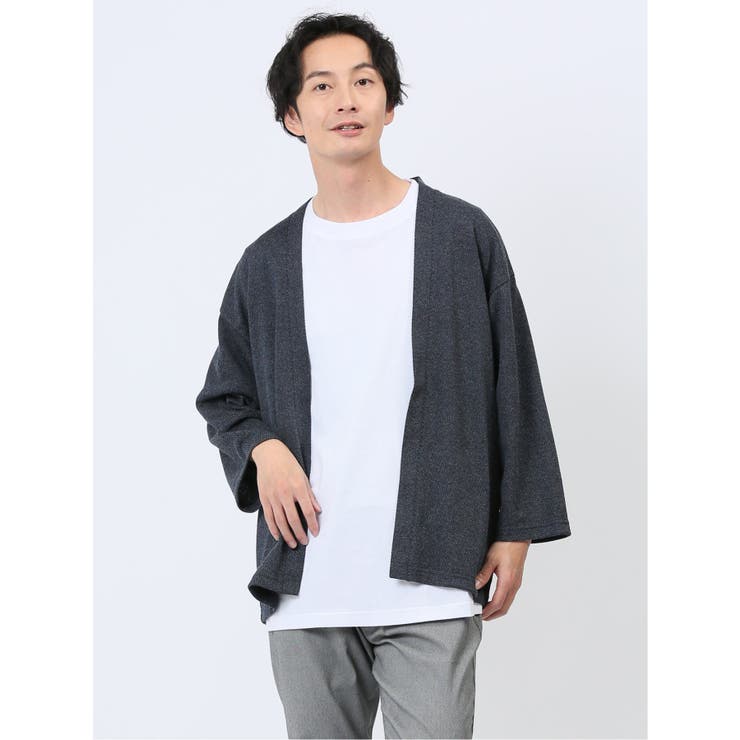 【10%OFFクーポン!11/27(木)1:59まで】TAKA-Q MEN 5分袖 メランジカーディガン&半袖Tシャツ アンサンブル トップス