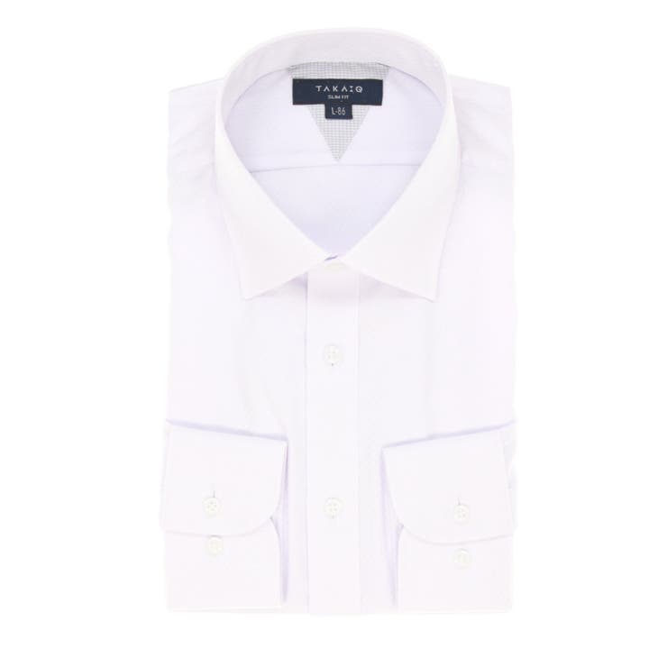 TAKA-Q MEN 形態安定抗菌防臭スリムフィット ワイドカラー長袖シャツ スーツ
