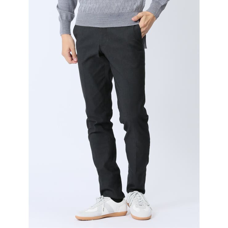 【10%OFFクーポン!11/27(木)1:59まで】TAKA-Q MEN クロスストレッチ裏起毛 スリムフィット ノータックスラックス ピケグレー(セットアッ...