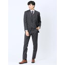 TAKA-Q MEN マルゾット/Marzotto レギュラーフィット 2ボタン3ピーススーツ チェックこげ茶 スーツ(4)