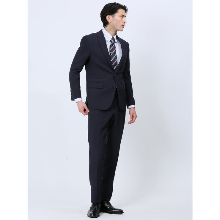 【10%OFFクーポン!11/27(木)1:59まで】TAKA-Q MEN ストレッチウォッシャブル スリムフィット 2ボタン2ピーススーツ シャドーストライプ...