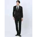 TAKA-Q MEN ストレッチウォッシャブル スリムフィット 2ボタン2ピーススーツ シャドーストライプ黒 スーツ