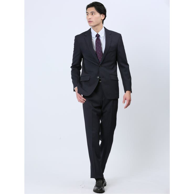 【10%OFFクーポン!11/27(木)1:59まで】TAKA-Q MEN ストレッチウォッシャブル レギュラーフィット 2ボタン2ピーススーツ チェック紺 ス...