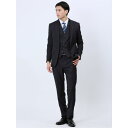 TAKA-Q MEN ストレッチウォッシャブル スリムフィット 2ボタン3ピーススーツ チェック紺 スーツ