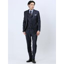【10%OFFクーポン!11/27(木)1:59まで】TAKA-Q MEN 光沢ウール混 スリムフィット 2ボタン3ピーススーツ 千鳥紺 スーツ