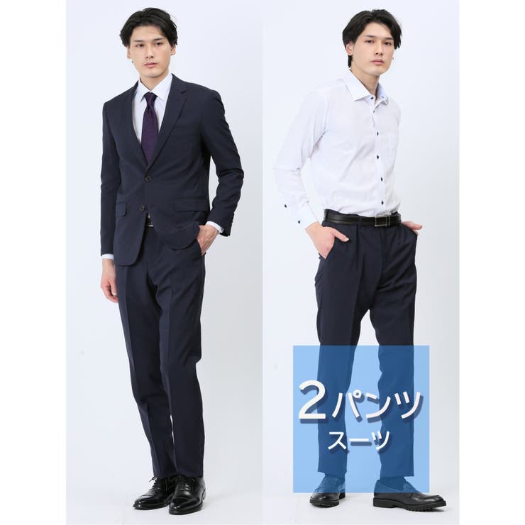 【10%OFFクーポン!11/27(木)1:59まで】TAKA-Q MEN ストレッチウォッシャブル スリムフィット 2ボタン2パンツスーツ ストライプ紺 スー...