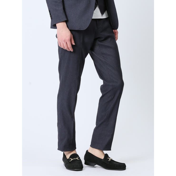 【10%OFFクーポン!11/27(木)1:59まで】TAKA-Q MEN クロスストレッチ スリムフィット ノータックスラックス デニム風紺(セットアップ可能...