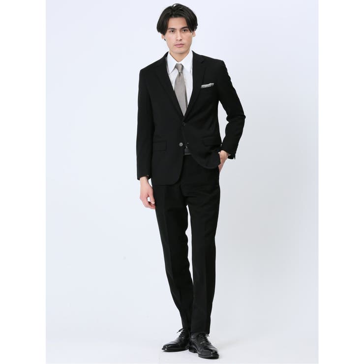 【10%OFFクーポン!11/27(木)1:59まで】TAKA-Q MEN ストレッチウォッシャブル スリムフィット 2ボタン2ピース フォーマルスーツ 黒無地...