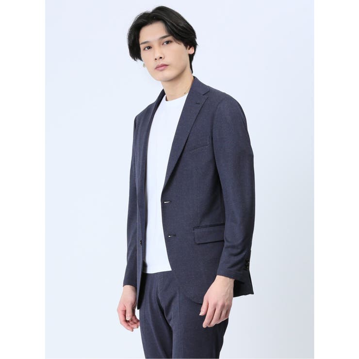 【10%OFFクーポン!11/27(木)1:59まで】TAKA-Q MEN デニム調 スリムフィット 2ボタンジャケット ダルブルー(セットアップ可能) スーツ