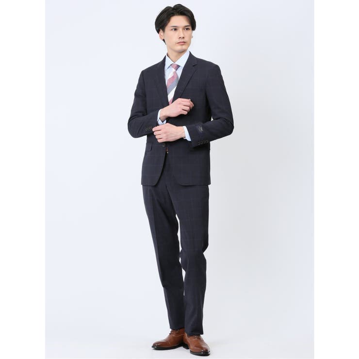 【10%OFFクーポン!11/27(木)1:59まで】TAKA-Q MEN マルゾット/Marzotto ウール混 スリムフィット 2ボタン2ピーススーツ チェ...