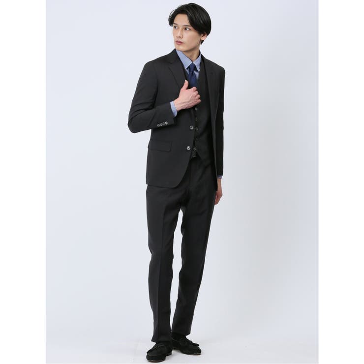 【10%OFFクーポン!11/27(木)1:59まで】TAKA-Q MEN ストレッチウォッシャブル スリムフィット 2ボタン3ピーススーツ ソラーロ黒 スーツ