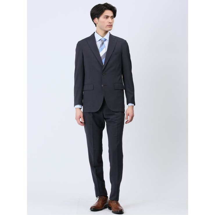 【10%OFFクーポン!11/27(木)1:59まで】TAKA-Q MEN 軽量ストレッチ レギュラーフィット 2ボタン2ピーススーツ 千鳥紺 スーツ