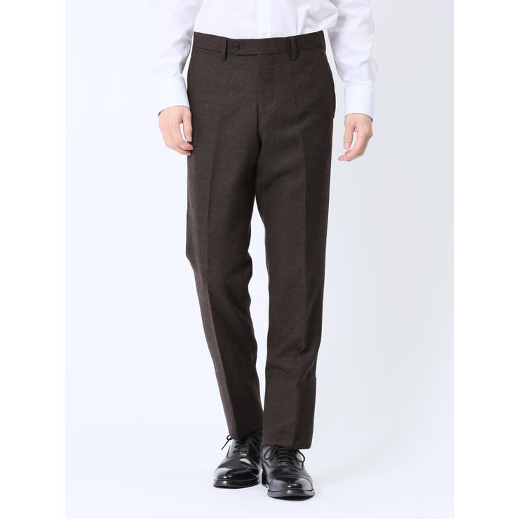 【10％OFFクーポン！12/11(木)1:59まで】TAKA-Q MEN ウール混 スリムフィット ノータックスラックス バーズアイこげ茶 スーツ