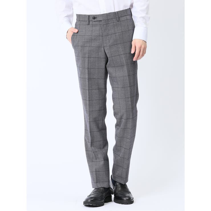 【10％OFFクーポン！1/29(木)1:59まで】TAKA-Q MEN ウール混 スリムフィット ノータックスラックス バーズアイグレー スーツ