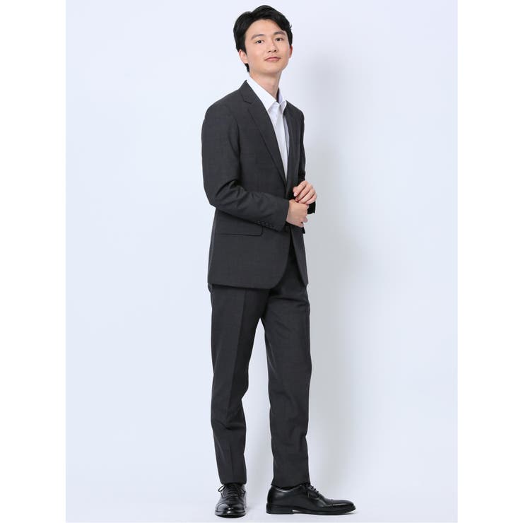 【10%OFFクーポン!11/27(木)1:59まで】TAKA-Q MEN ウール混 スリムフィット 2ボタン2ピーススーツ 組織グレー スーツ