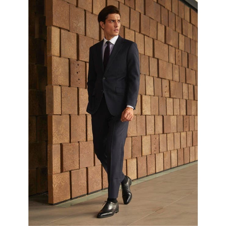 【10％OFFクーポン！12/11(木)1:59まで】TAKA-Q MEN ストレッチウォッシャブル レギュラーフィット 2ボタン2ピーススーツ ウインドペン紺 スーツ