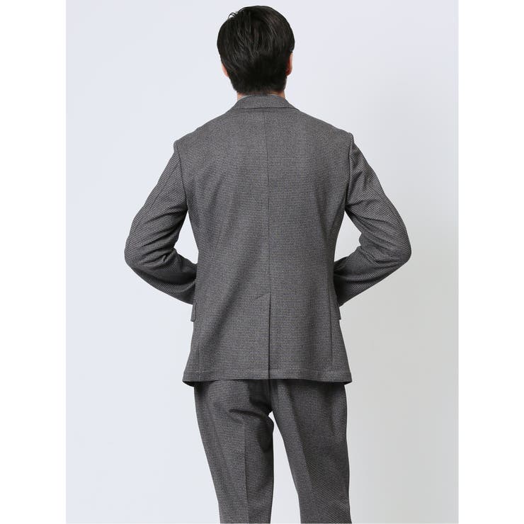 TAKA-Q MEN TechMove スリムフィット 2ボタンジャケット 千鳥ライトグレー(セットアップ可能) スーツ