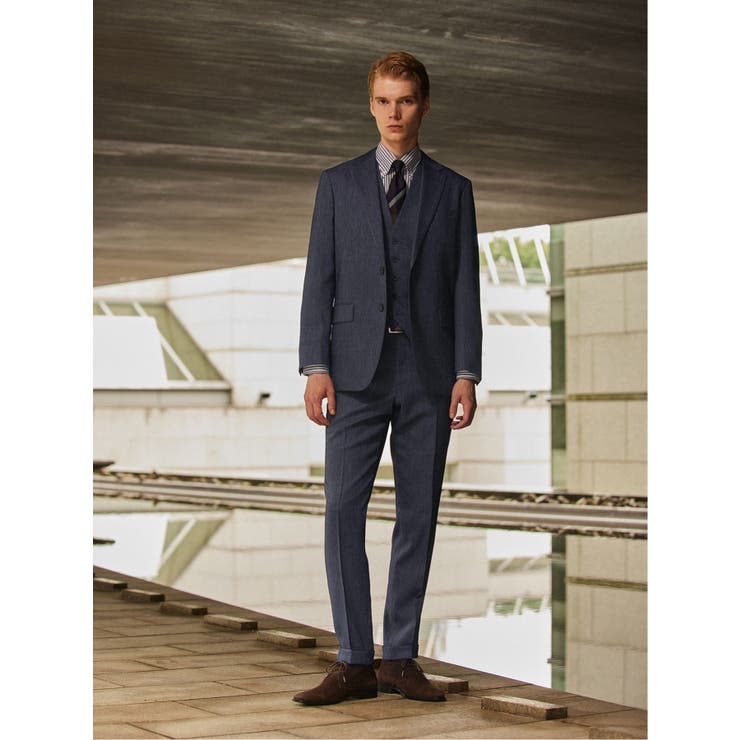 【10%OFFクーポン!11/27(木)1:59まで】TAKA-Q MEN ストレッチウォッシャブル レギュラーフィット 2ボタン3ピーススーツ デニムライク ...