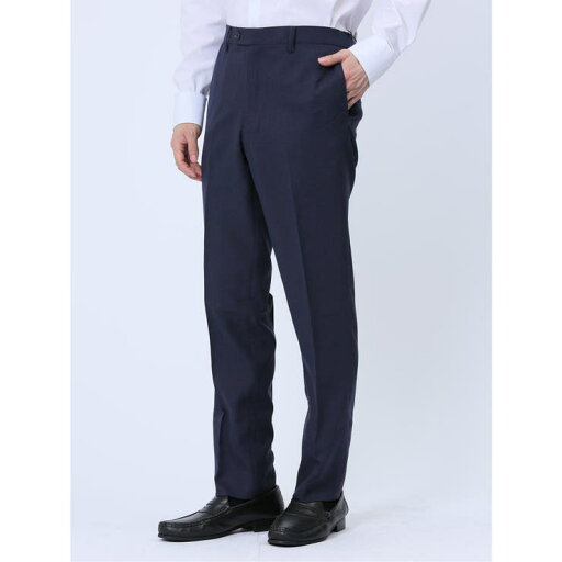 TAKA-Q MEN ウールライク スリムフィット ノータックスラックス ドビー紺 スーツ