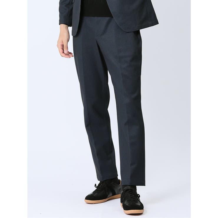 【10%OFFクーポン!11/27(木)1:59まで】TAKA-Q MEN TECH-MOVE スリムフィット ノータックパンツ バーズアイ紺(セットアップ可能...