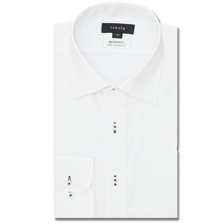 TAKA-Q MEN 綿100% ノーアイロン スタンダードフィット ワイドカラー長袖シャツ スーツ