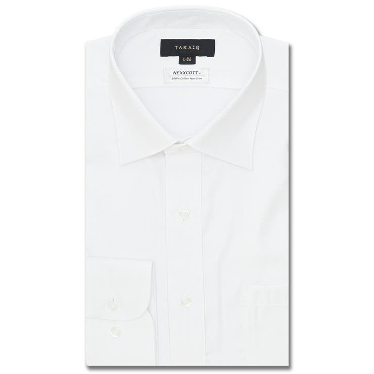 TAKA-Q MEN 綿100% ノーアイロン スタンダードフィット ワイドカラー長袖シャツ スーツ