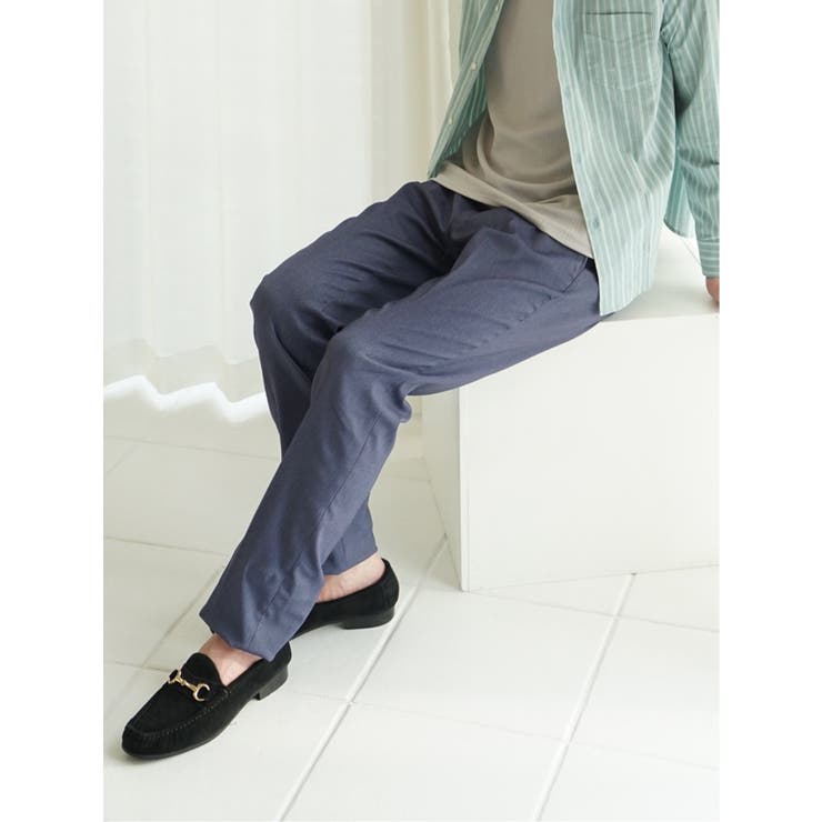 【10%OFFクーポン!11/27(木)1:59まで】TAKA-Q MEN クロスストレッチ スリムフィット ノータックスラックス カルゼ青 スーツ