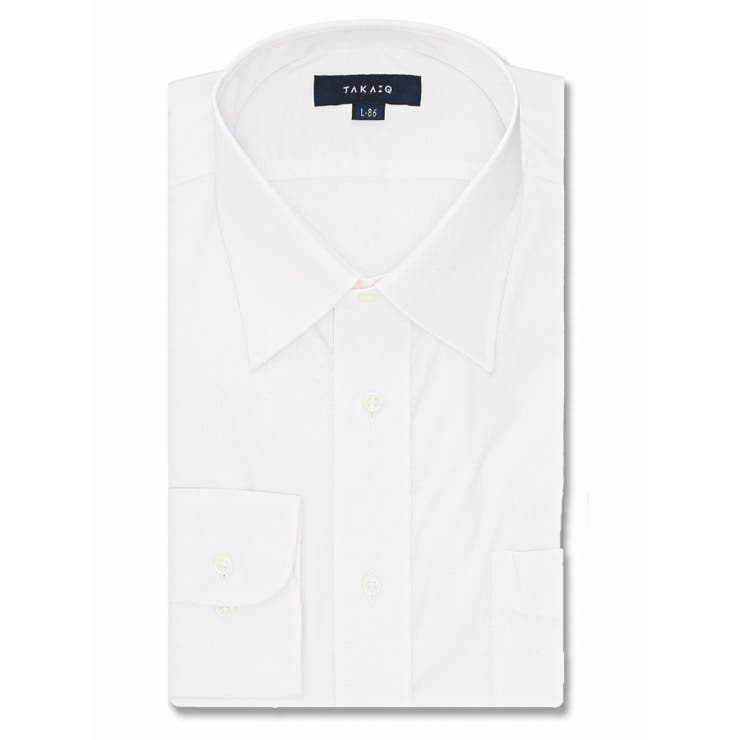 TAKA-Q MEN 【白無地】形態安定 吸水速乾 レギュラーフィット レギュラーカラー長袖シャツ スーツ