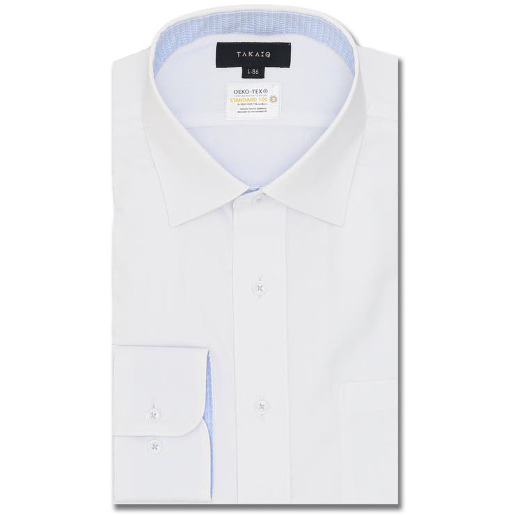 TAKA-Q MEN 【イージーケア】形態安定 吸水速乾 スタンダードフィット ワイドカラー長袖ワイシャツ スーツ