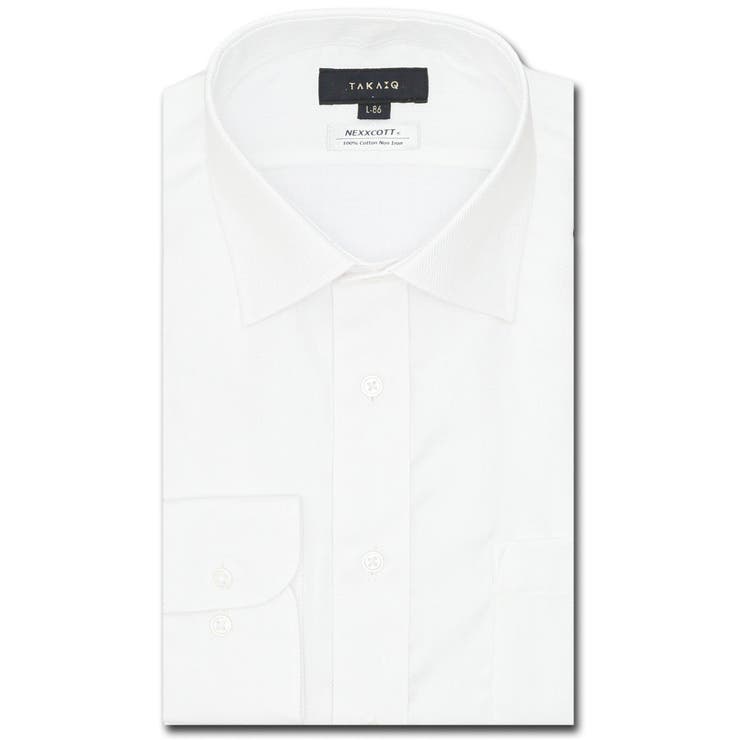 TAKA-Q MEN 綿100% ノーアイロン スタンダードフィット ワイドカラー長袖シャツ スーツ