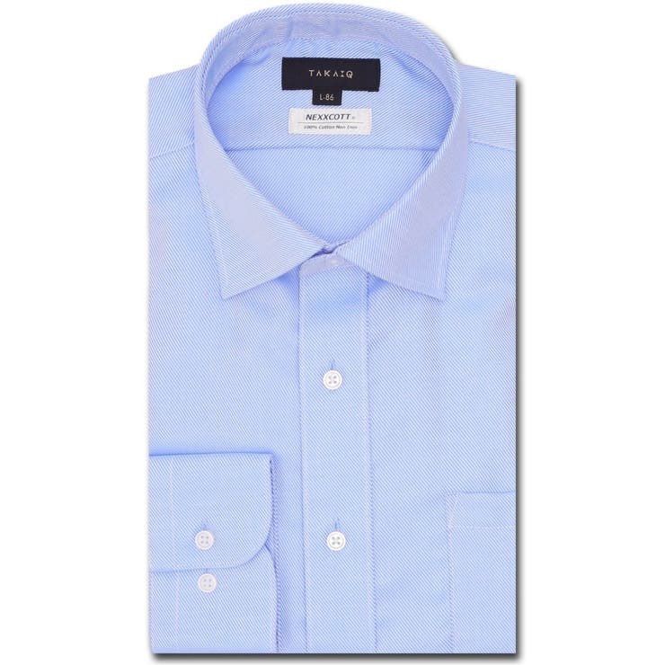 TAKA-Q MEN 綿100% ノーアイロン スタンダードフィット ワイドカラー長袖シャツ スーツ