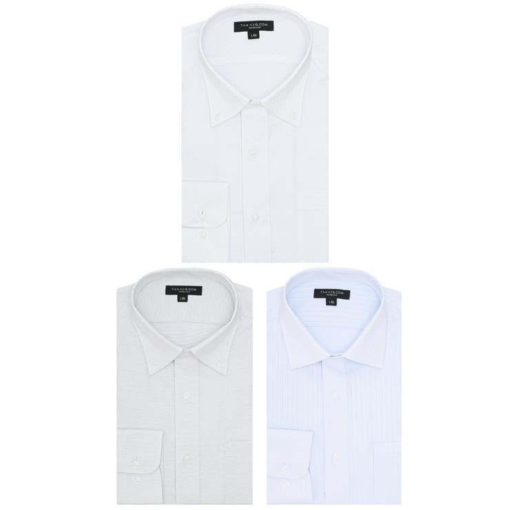 【10%OFFクーポン!11/27(木)1:59まで】TAKA-Q MEN 【WEB限定】形態安定 吸水速乾 スタンダードフィット 長袖シャツ3枚セット MIX...